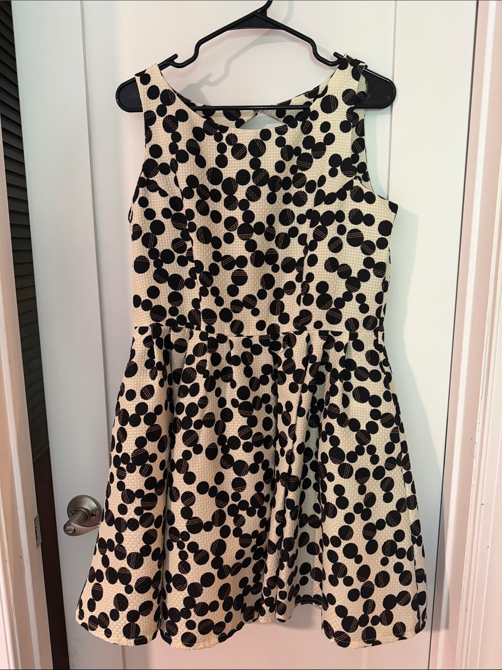 Danny & Nicole Black Polka Dot Cream Fit-and-Flare Mini Dress